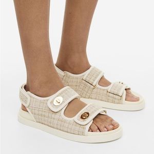 Cream Fabric Sandals. Cream beige
